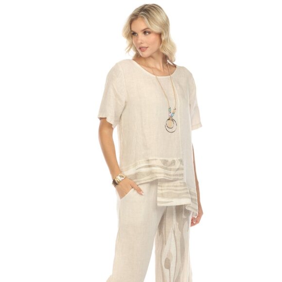 Beige Half Sleeves Top with Abstract Print - Picture 2 of 6